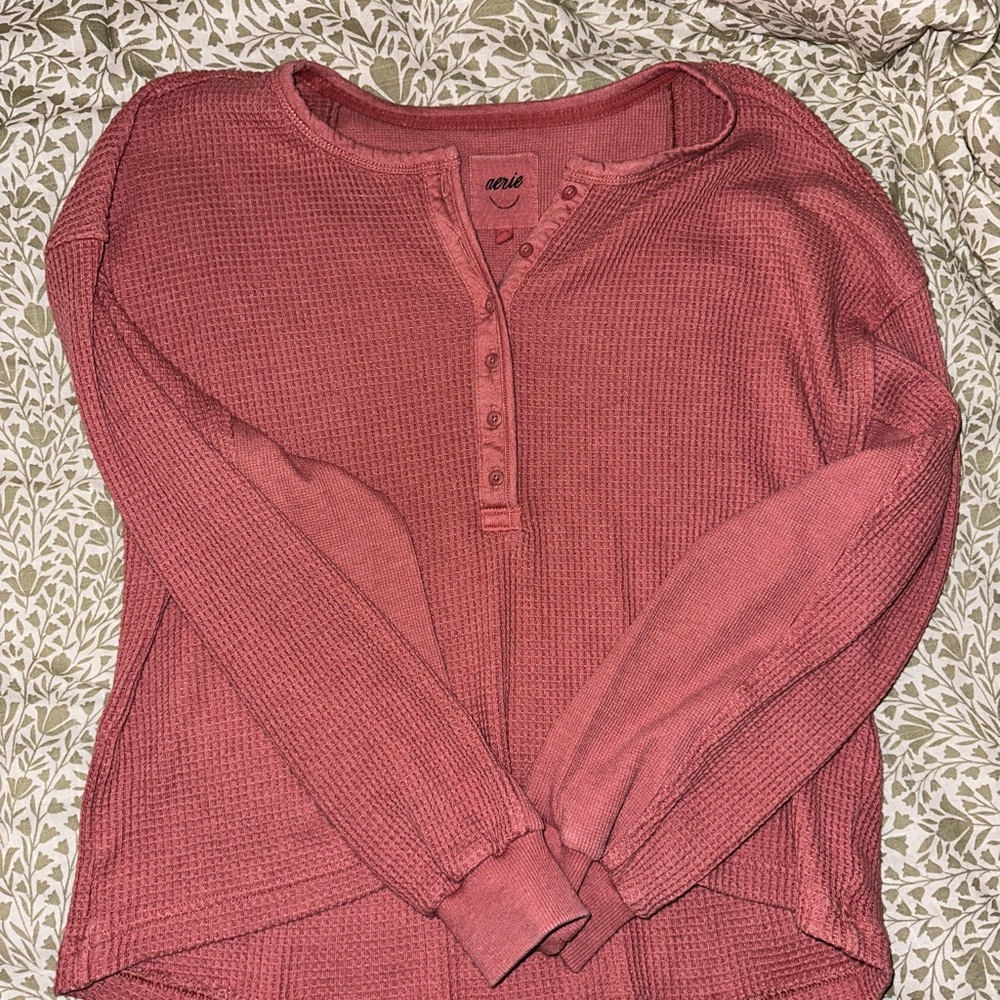 Aerie Coral Waffle Knit Henley Size L